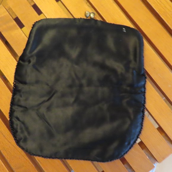 Black Beaded Vintage Clutch Evening Purse, Snap Closure. - Picture 3 of 4